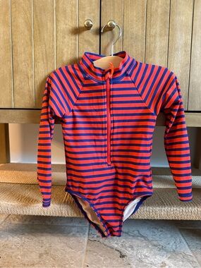 Crewcuts Red and Navy Blue Long-Sleeve Rashguard Swimsuit